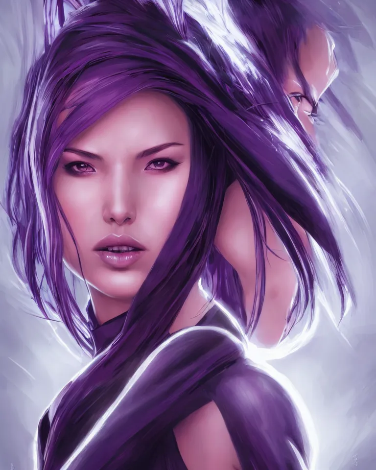 Image similar to centered detailed portrait of Psylocke, unrealistic character concept, beautiful comic super heroine, identical eyes, gazing eyes, beautiful eyes medium shot, elegant pose, fantasy, illustration, slender symmetrical face and body, artstation, cinematic lighting, hyperdetailed, cgsociety, 8k, high resolution, Charlie Bowater, Tom Bagshaw, single face, insanely detailed and intricate, octane render, golden ratio, dark fractal background, vfx, postprocessing, freckles, alluring, featured on behance, Trending on artstation, well-rendered. Marvel summer edition