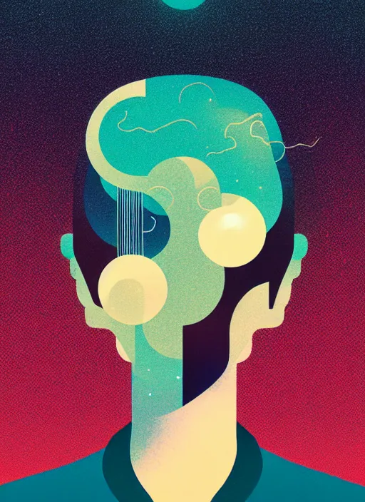 Prompt: minimalist logo icon for a wandering mind, intrusive thoughts, one person, brain filter pixelated, retro psychology, victo ngai, kilian eng, lois van baarle, red