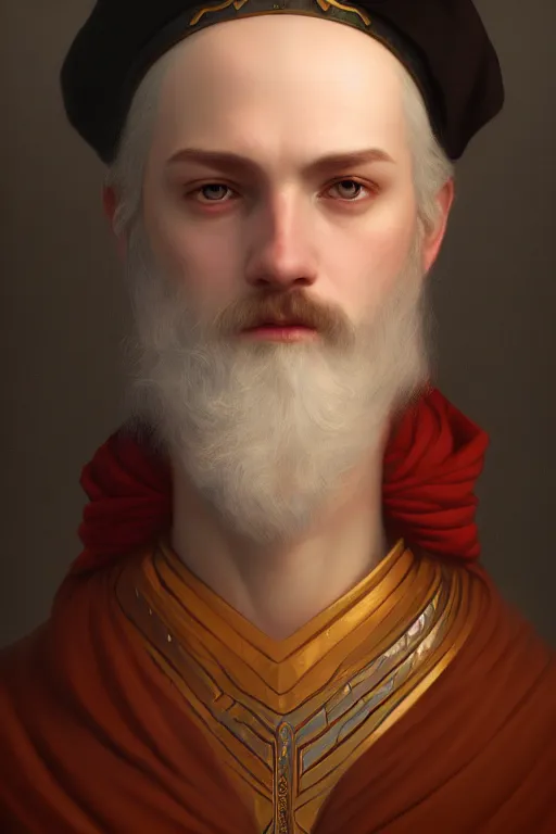 Image similar to a portrait of a wizard, bored, illustration, soft lighting, soft details, painting oil on canvas by Edmund Blair Leighton and Charlie Bowater octane render trending on artstation d&d characters, 4k, 8k, HD