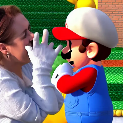 Prompt: super mario causing a little kid to cry and scream