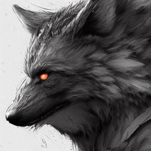 Image similar to a well designed portrait of werewolf, detailed, realistic, sketch style, artstation, greg rutkowski, 8 k resolution.