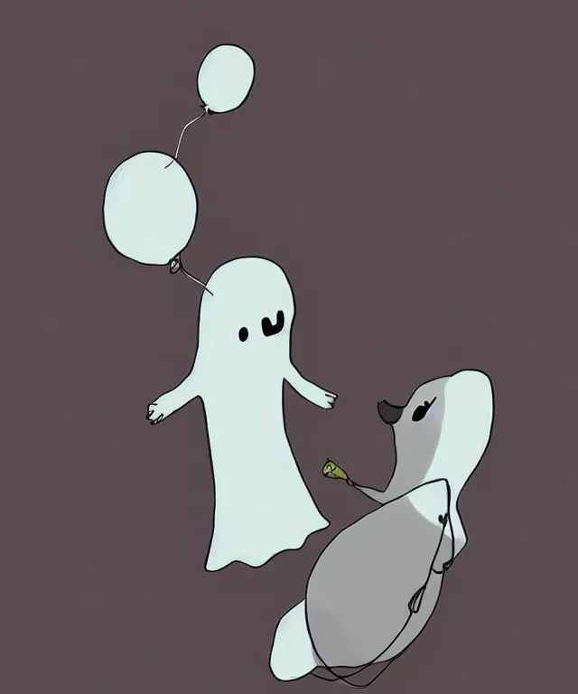 Image similar to cute ghost holding a balloon, anime, cartoon