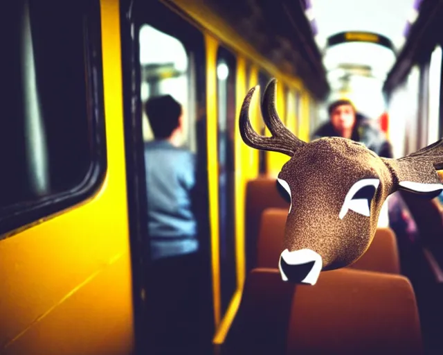 Image similar to a lomography photo of rumble between two human with deer head in soviet train this morning, bokeh,