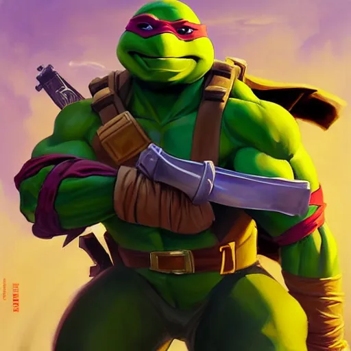 Prompt: Greg Manchess portrait painting of Teenage Mutant Ninja Turtles as fortnite character, medium shot, asymmetrical, profile picture, Organic Painting, sunny day, Matte Painting, bold shapes, hard edges, street art, trending on artstation, by Huang Guangjian and Gil Elvgren and Sachin Teng