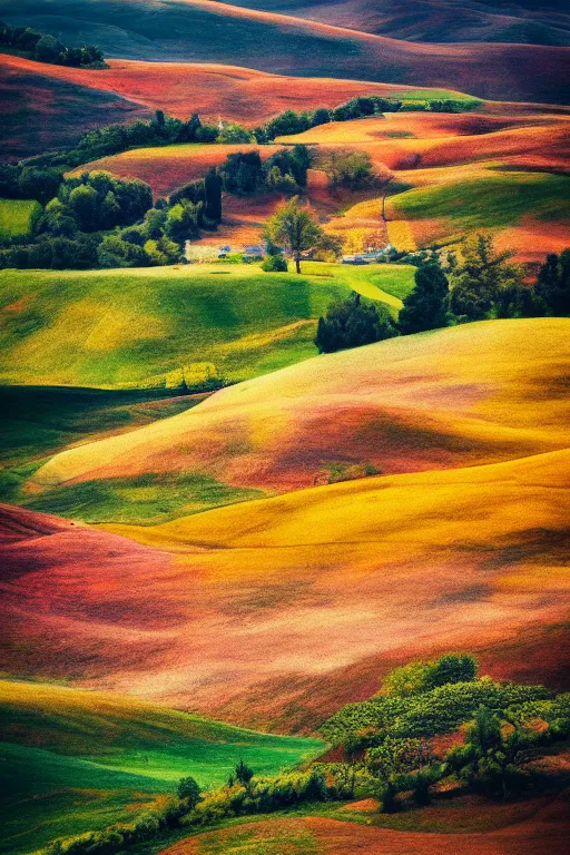 Prompt: the color landscape photography in italy tuscany, realistic, ultrafine detailed, artstation, national geographic, 8 k.