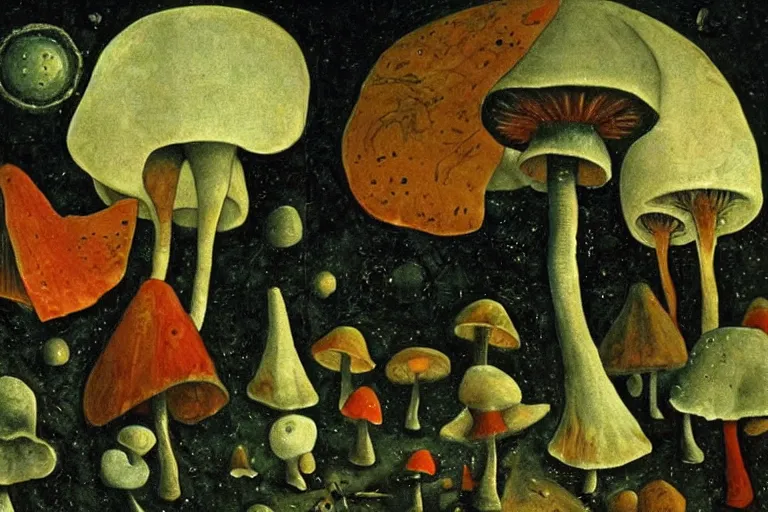 Prompt: how magic mushrooms can take us to the farthest reaches of inner space, painting by bosch