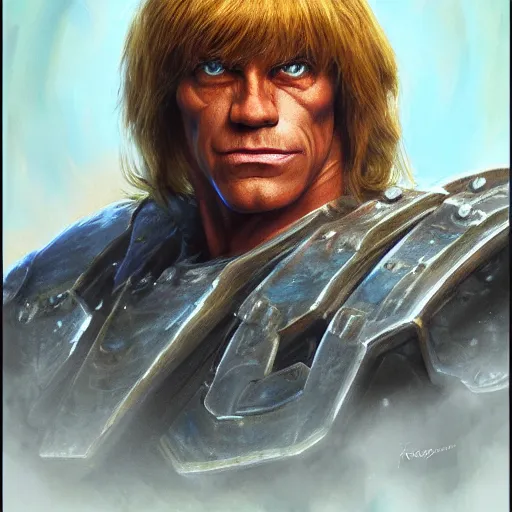 Image similar to portrait painting of he - man, ( ( ( art by kenne gregoire ) ) ), 4 k,, highly detailed, epic lighting