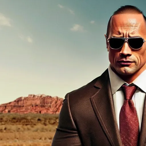 Prompt: A promotional photo of Dwayne Johnson cast as Saul Goodman in Better Call Saul; anatomically accurate; photorealistic, ultra high detail, 8k