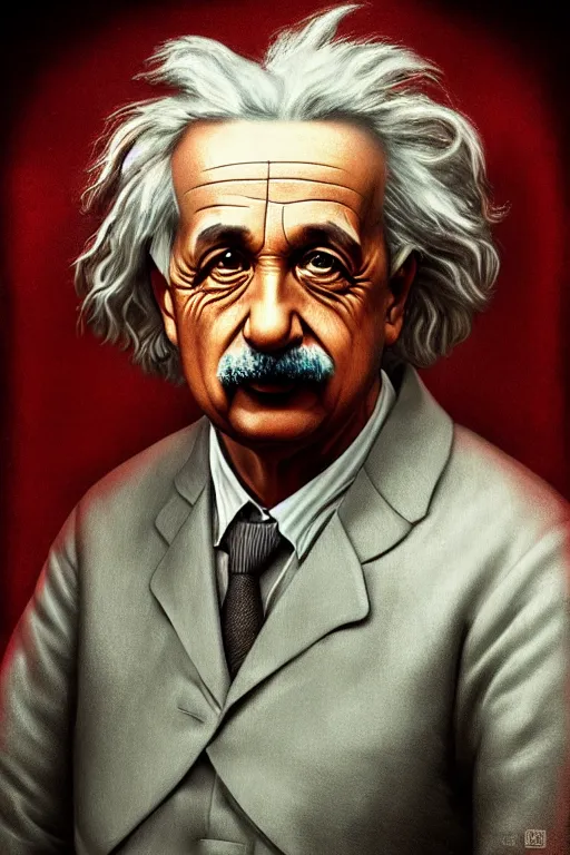 Image similar to intricate color portrait of albert einstein in the style of tom bagshaw, 8 k octane beautifully detailed render