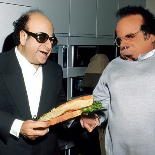 Image similar to danny devito and joe pesci making sandwiches