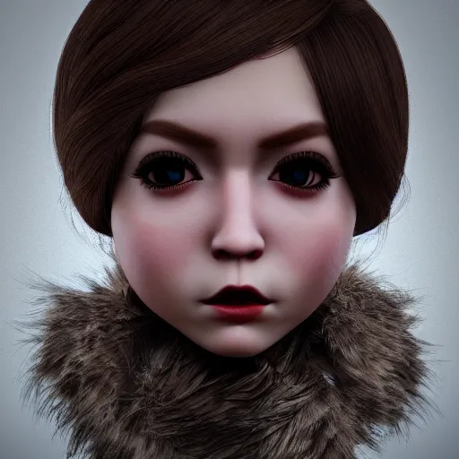 Image similar to portrait of human sized doll with ugly face, unreal engine 5, 8k, photography