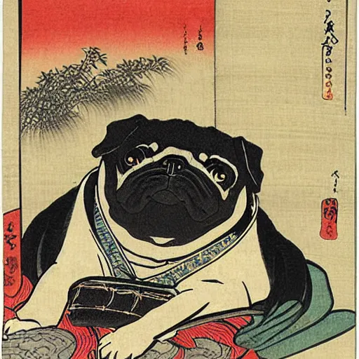 Image similar to pug, Ukiyo-e by Utagawa Kuniyoshi