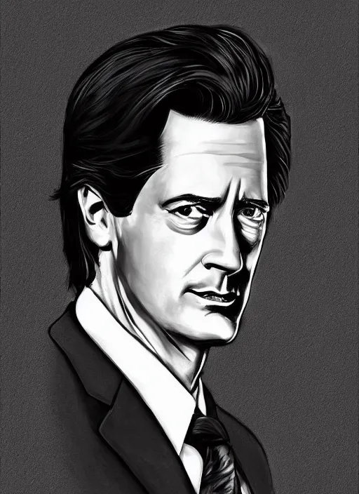 Image similar to portrait of kyle maclachlan as dale cooper by matt rota