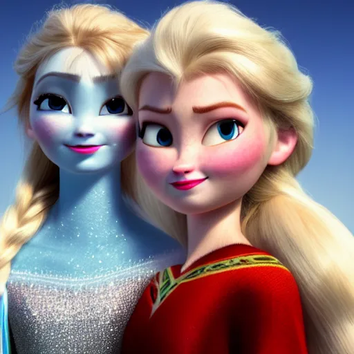 Prompt: elsa & anna, portrait, highly detailed, trending on artstation, hyper realistic, sharp focus, 1 0 0 mm, photograph