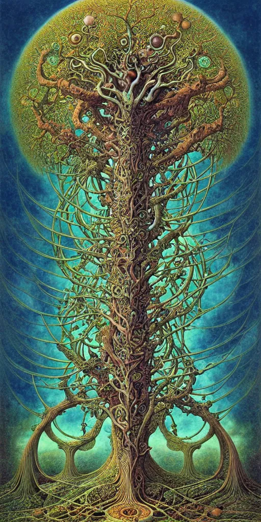 Image similar to tree of life by roger dean and andrew ferez, art forms of nature by ernst haeckel, divine chaos engine, symbolist, visionary, art nouveau, botanical fractal structures, organic, detailed, realistic, surreality