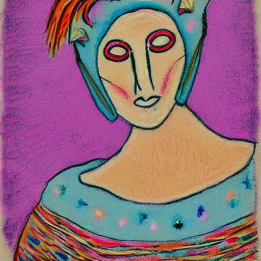 Prompt: Woman turning into a seal, pastel, colorful, folk art, irish