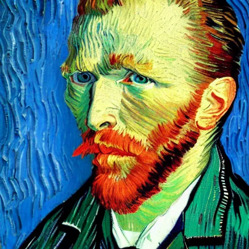 Prompt: a vivid self portrait of van Gogh, holding a smartphone, oil on canvas, trending on artstation