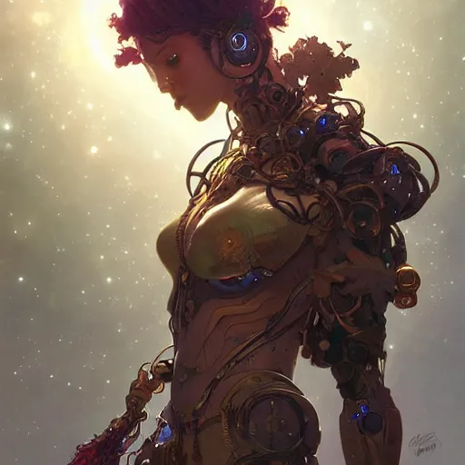 Prompt: cyborg druid entanglement milky way, epic lighting, sketch illustration, ultra detailed, art by artgerm and greg rutkowski and alphonse mucha