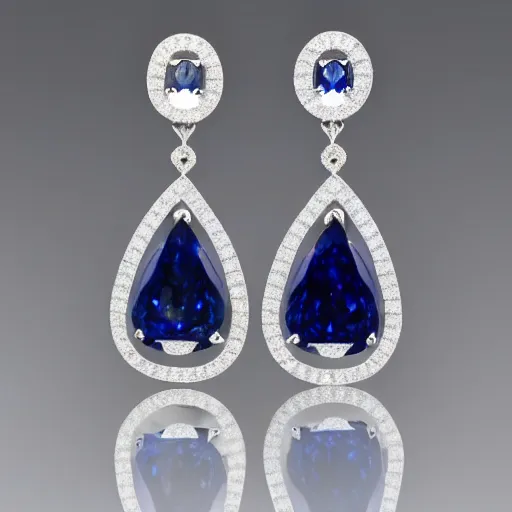 Image similar to front and side views of platinum tear drop sapphire diamond earrings