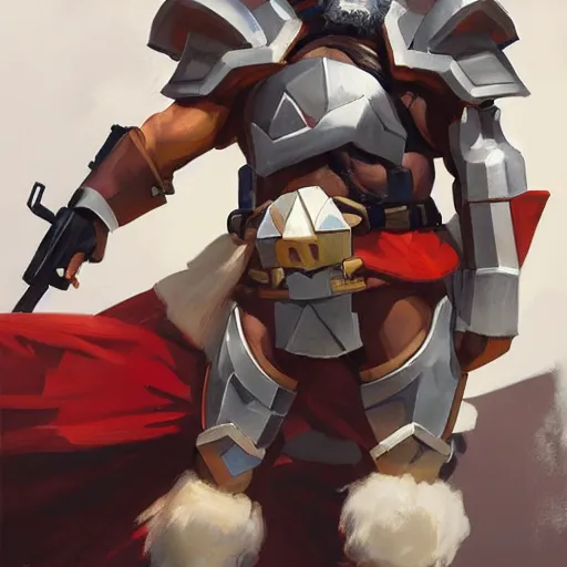 Image similar to greg manchess portrait painting of armored santa claus as overwatch character, medium shot, asymmetrical, profile picture, organic painting, sunny day, matte painting, bold shapes, hard edges, street art, trending on artstation, by huang guangjian and gil elvgren and sachin teng