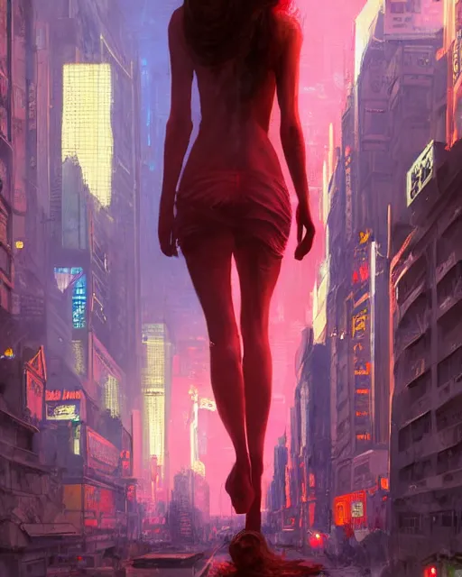 Image similar to a highly detailed epic cinematic concept art CG render digital painting artwork: A girl with a red hair in neon cyberpunk city. By Greg Rutkowski, in the style of Francis Bacon and Syd Mead and Norman Rockwell and Beksinski, open ceiling, highly detailed, painted by Francis Bacon and Edward Hopper, painted by James Gilleard, surrealism, airbrush, Ilya Kuvshinov, WLOP, Stanley Artgerm, very coherent, triadic color scheme, art by Takato Yamamoto and James Jean