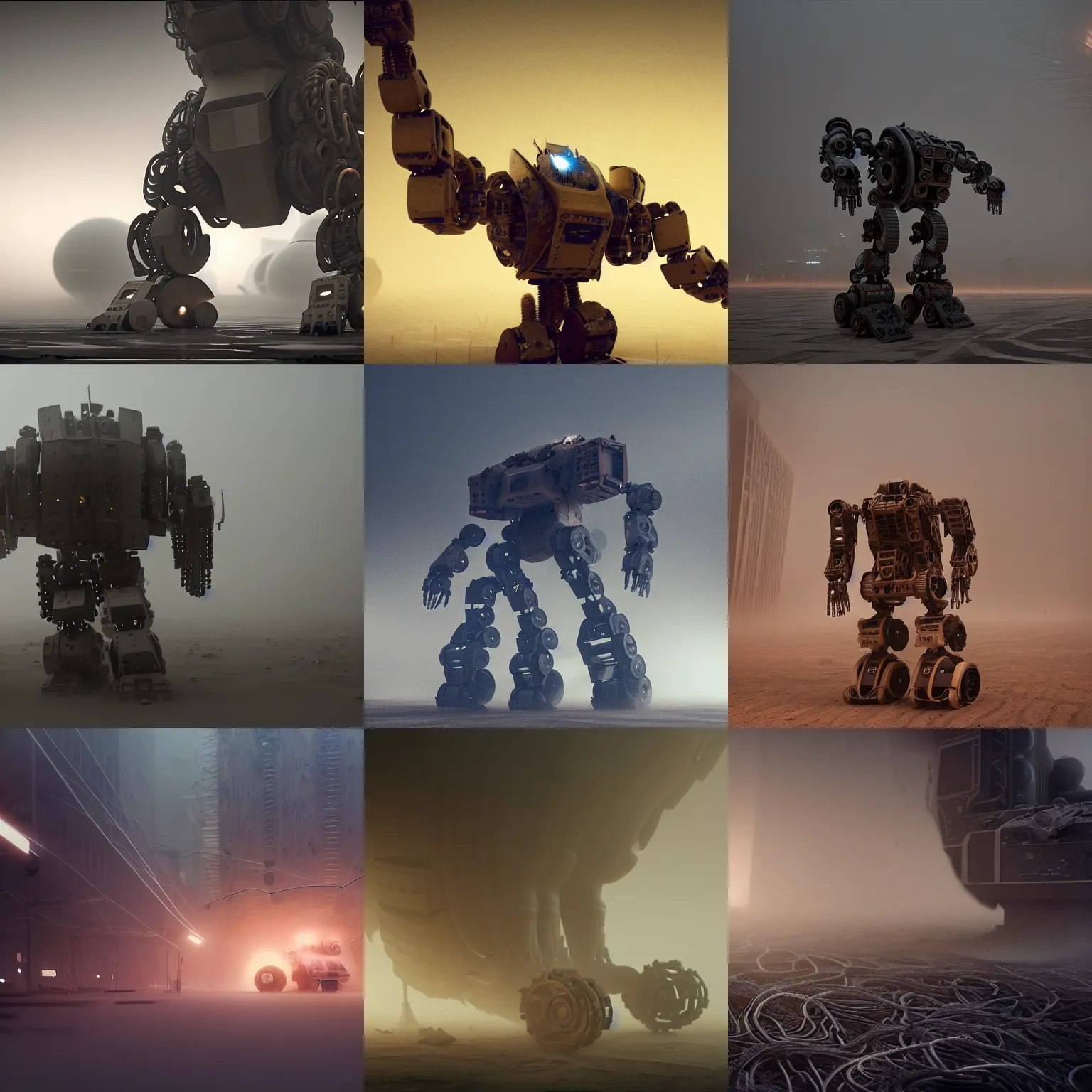 Prompt: sandstorm smog particles swirling, interwoven and destroy a ruin mega mech humanoid which is broken down, exposing screw, nut, pipe, circuits, wires. the humanoid mech caught in the flow of time. octane render, 8 k, dark atmospheric, cinematic, spectacular, sense of awe, debris, mist, strong winds, super slowmotion,