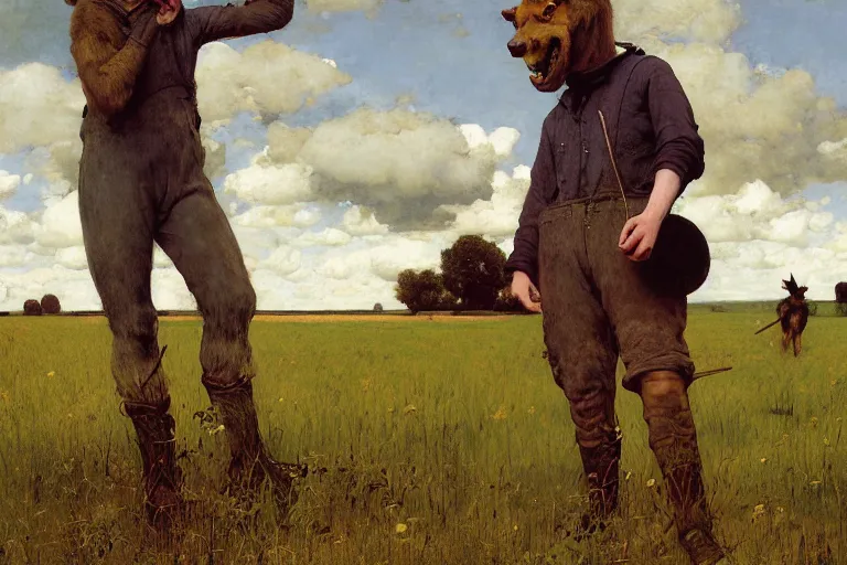 Image similar to farm life portrait of furry anthro anthropomorphic german shepard head animal person fursona wearing clothes farmer on the field in ohio, sunny day, digital art by Nerdrum John, William Waterhouse, Winslow Homer, Alex Heywood, Jordan Grimmer, Darren Quach, Greg Rutkowski, Simon Stalenhag, trending on Artstation, CGSociety