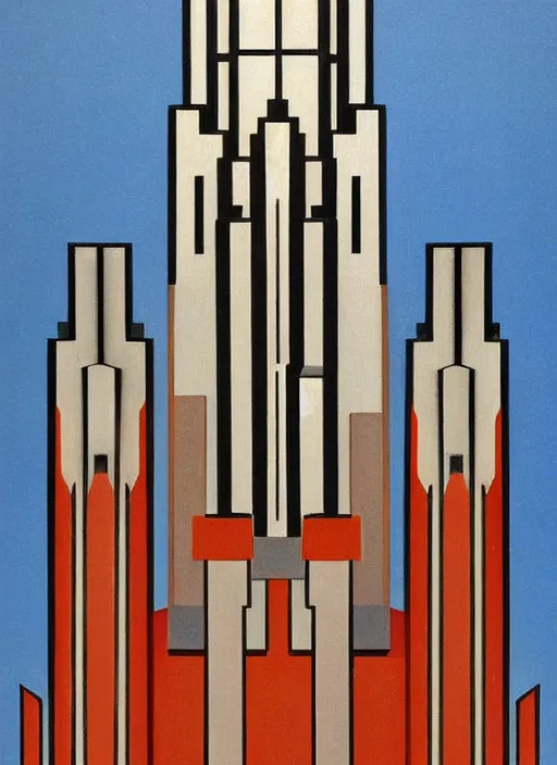 Image similar to isometric artdeco cathedral by frank lloyd wright, isometric, painted by piet mondrian