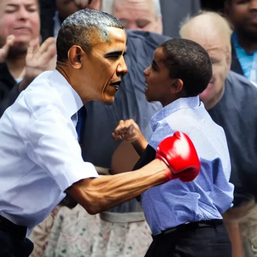 Prompt: obama punching a smaller obama