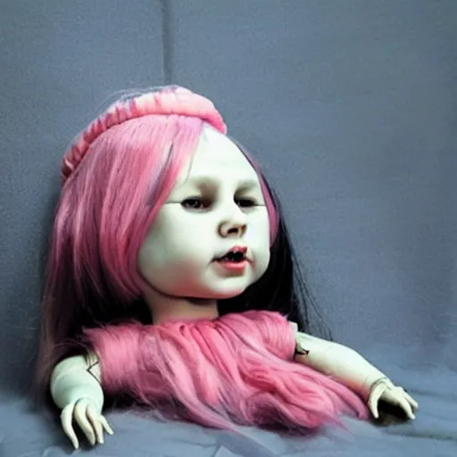 Image similar to weird horror doll melting