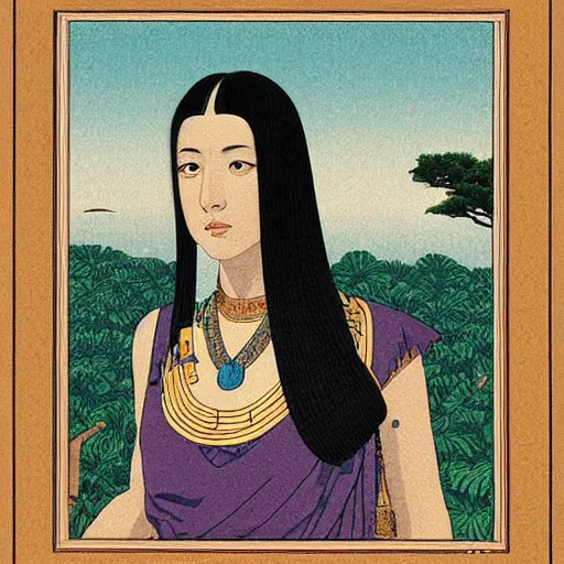 Prompt: portrait of cleopatra, by hasui kawase