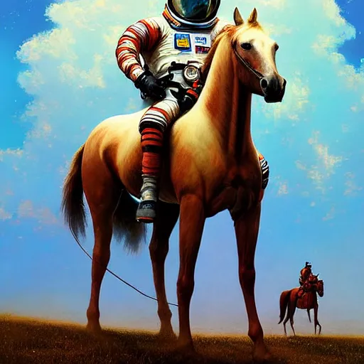 Image similar to a horse on top of a man, an astronaut carrying a horse, hyperrealism, no blur, 4 k resolution, ultra detailed, style of ron cobb, adolf hiremy - hirschl, syd mead, ismail inceoglu, rene margitte