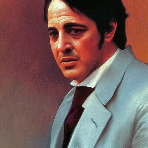 Prompt: Painting of Jack Nicholson as Michael Corleone. Art by william adolphe bouguereau. During golden hour. Extremely detailed. Beautiful. 4K. Award winning.