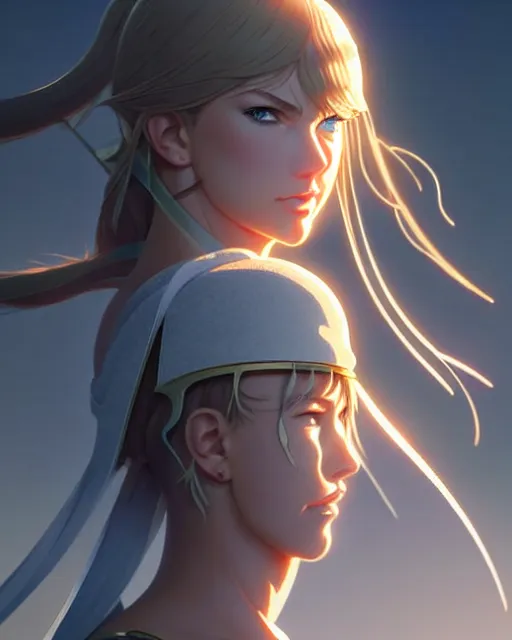 Image similar to azctec warrior, taylor swift, detailed perfect face, exquisite details, fire magic, mid view, design on a white background, by studio muti, greg rutkowski makoto shinkai takashi takeuchi studio ghibli