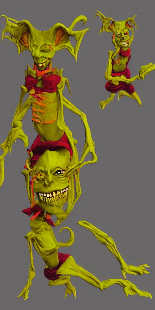 Image similar to malice yellow goblin doll in a street animation psx rendered early 90s net art n64 3d 2001