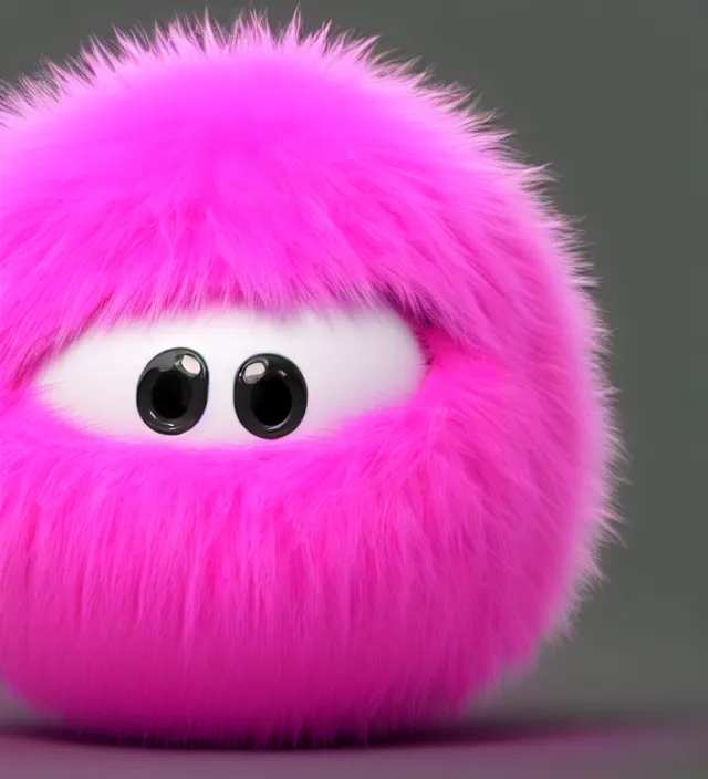 Image similar to high quality 3 d render hyperrealistic very cute big pink little spherical creature, happy, smile, plush mascot, short spiky dense fluffy smooth fur, isometric view, pink fluffy fur, 1 5 0 mm, beautiful natural soft light, rim light, smooth background, artstation, ultra detailed, elegant, ultra detailed, metallic armor, octane render