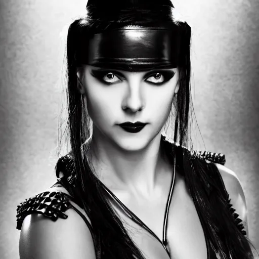 Image similar to a fashion photo portrait of a young Xena Warrior princess, full makup, smokey eye, medium shot. In the style of Helmut newton, robert maplethorpe, Stefano Brunesci, Lachlan Bailey, Herb Ritts, Ellen Von Unwerth, Haris Nukem, Sardax, Annie Leibovitz. detailed photo, hd, 4k, trending on artstation, 35mm, f1.8