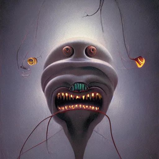 Prompt: a painting of a angler fish with a light in its mouth, a surrealist painting by zdzisław beksinski, behance contest winner, bioluminescence