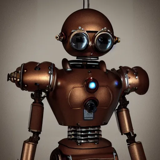 Prompt: a steampunk robot, photorealistic