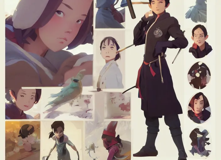 Prompt: character sheet for a beautiful girl, for genshin impact by greg rutkowski, james gilleard, atey ghailan, makoto shinkai, goro fujita, studio ghibli, rim light, exquisite lighting, clear focus, very coherent, plain background, soft painting by huang guangjian and gil elvgren and sachin teng