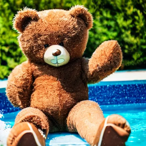 Image similar to teddy bear playing in the pool