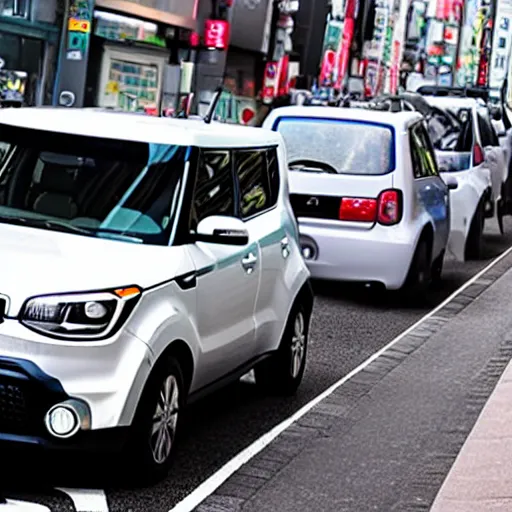 Image similar to a Kia soul parked on a busy street in Tokyo Japan Akihabara