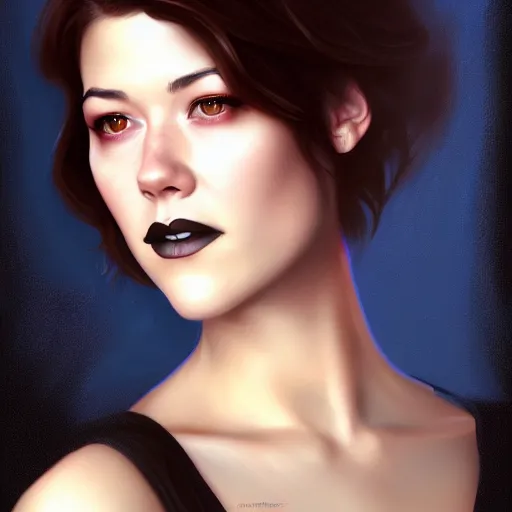 Prompt: a portrait digital painting of mary elizabeth winstead. a gothic background. painted by artgerm, ross tran.