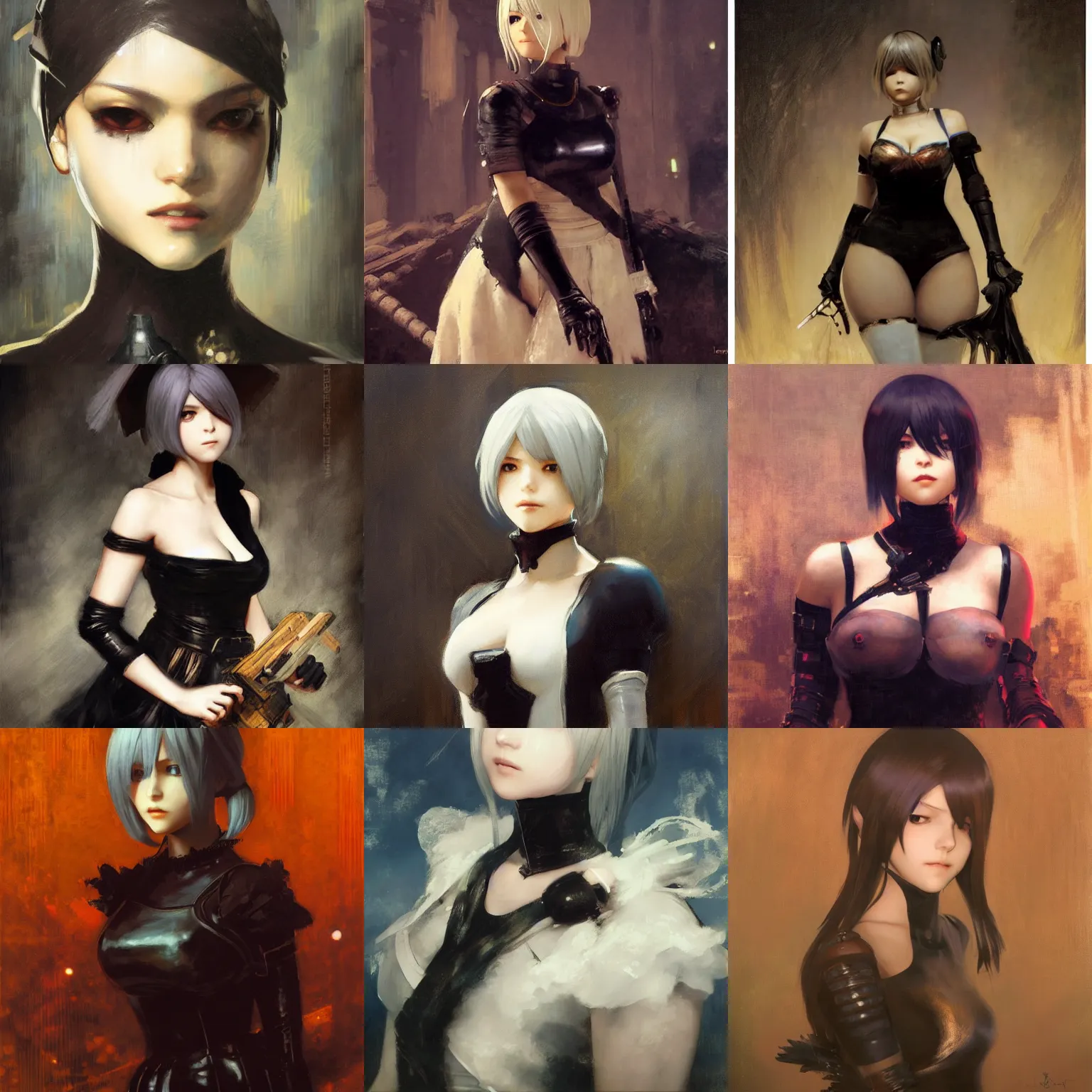 Image similar to Portrait of 2B from Nier Automata, oil painting by Jean-Joseph Benjamin-Constant