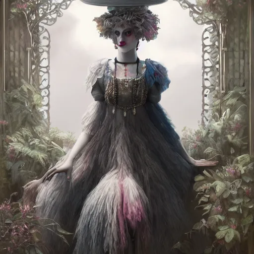 Image similar to picture generation, soft painting curiosities carnival, beautiful cat anthropomorphic in full long dress, accurate features, focus, very intricate ultrafine details, black white purple volumetric clouds, award winning masterpiece, octane render 8 k hd, tom bagshaw artstyle