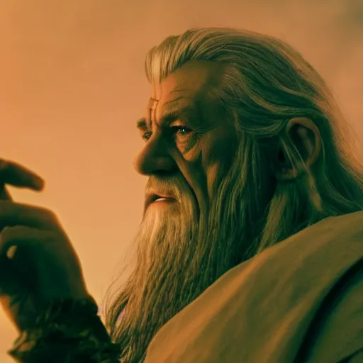 Image similar to film still of gandalf starring as the hulk, videogame still, portrait, 4 0 mm lens, shallow depth of field, close up, split lighting, cinematic