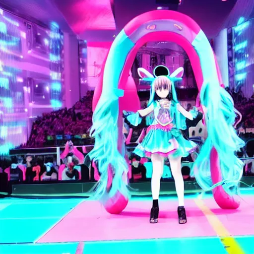 Image similar to magical mirai concert, hatsune miku on stage, high quality photo