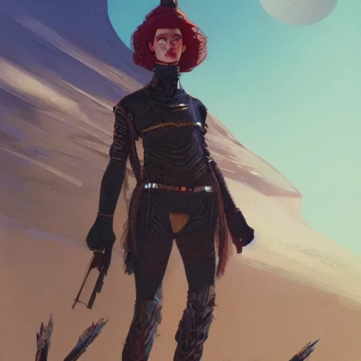 Image similar to Grimes in Dune, 1984, as Shadout Mapes illustrated by Greg Rutkowski, trending on artstation, artstationHQ, artstationHD, 4k, 8k