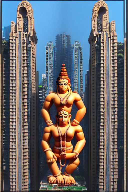 Prompt: high quality 3 d neoclassical biomorphic hanuman! buildings in mumbai!! centre, highly detailed, cinematic smooth, berenice abbott & john j. park, hard warm morning light, wide shot, high angle, uhd 8 k, sharp focus