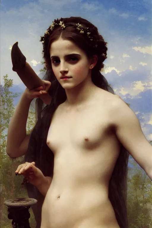 Image similar to emma watson as a greek goddess, painting by william adolphe bouguereau